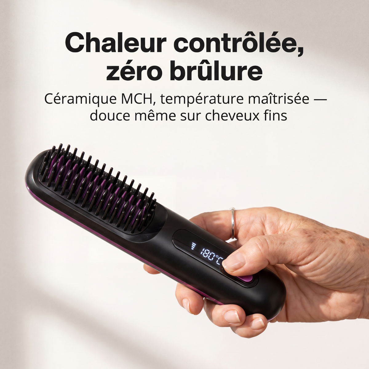 Brosse Chauffante Sans Fil Veloane™ — Spéciale Cheveux Courts & Fins